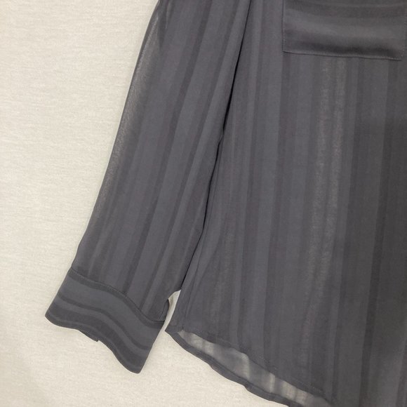 Express The Portofino Shirt Slim Dark Gray Striped Sheer Button Down Medium - Picture 5 of 11
